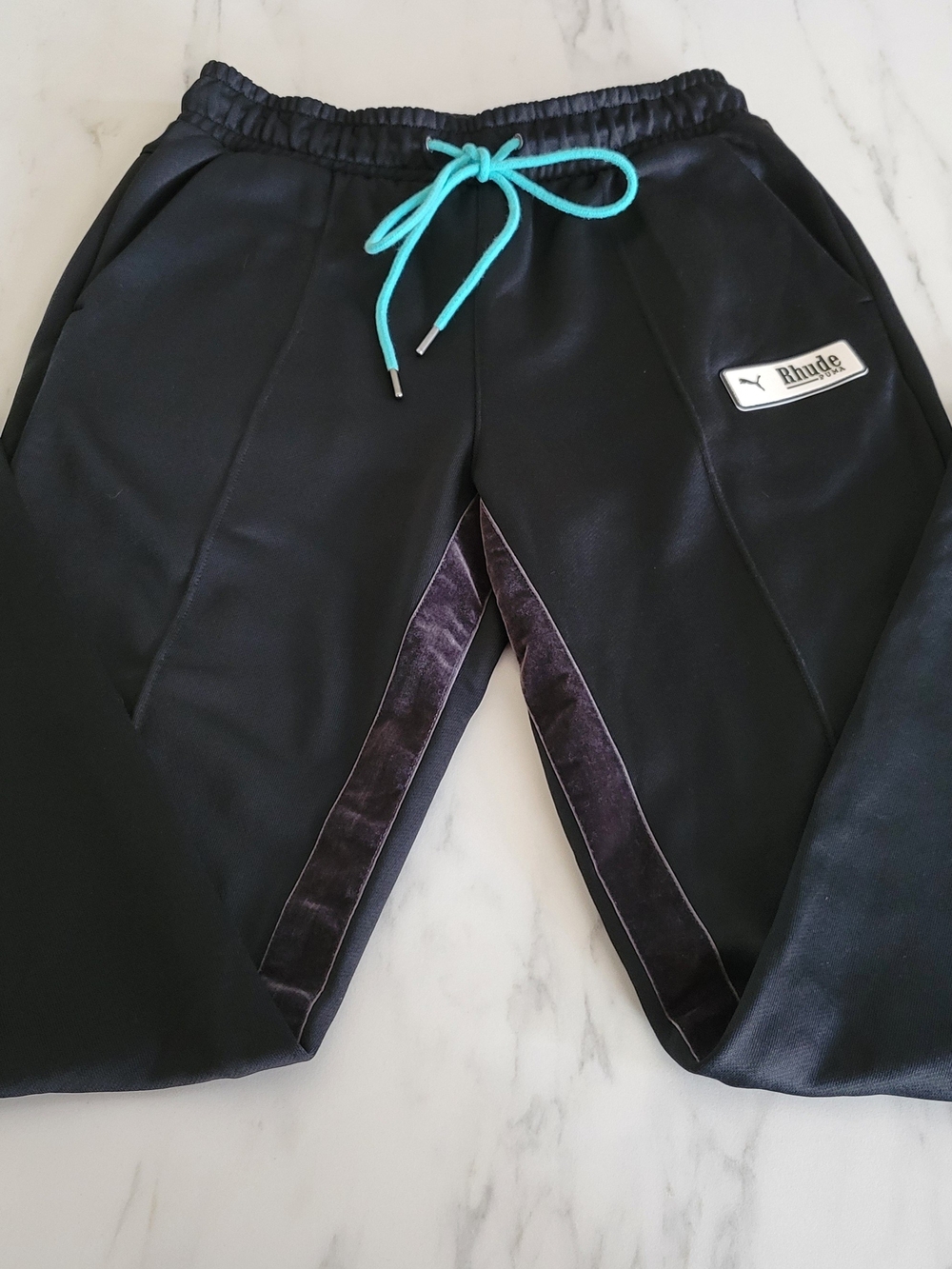 PUMA x Rhude Traxedo Track Pants Black Teal Drawstring Size M Heavyweight 2020 - Picture 3 of 12